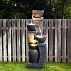 Outdoor Water Garden Fountain 37.40����H Waterfall Small Fountains Cascading Bowl and Jar Water Feature with LED Light for Backyard Patio Porch and Home Art Decor