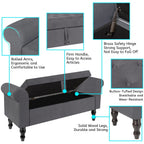 Storage Bench with Upholstered Rolled Arm Ottoman Bench Couch w/ Solid Wood Legs for Bedroom End of Bed,and Living room,Gray
