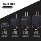 Travelhouse 4 Piece Luggage Set Softside Expandable Lightweight Suitcase with Double Spinner Wheels.(Black)