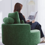Fumahaus Upholstered Swivel Accent Chair, Oversized Comfy Round Sofa Chair with Two Pillows, Leisure Sofa Chair for Living Room Bedroom, Beige
