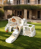 XJD 10 in 1 Toddler Slide, Kids Slide for Toddlers Age 1-3, Toddler Play Climber Slide Playset with Basketball Hoop and Ball, Toddlers Outdoor Indoor Playground(Beige+Coffee)