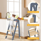 JOZ Kitchen Toddlers Step Stool, Montessori Kids Learning Stool, Foldable Toddler Tower for Counter, Standing Helper for Children, 3 Adjustable Heights, Wooden, White