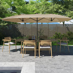 Mondawe 15ft Patio Umbrella, Large Double-Sided Solar LED Outdoor Umbrella with Fiberglass Ribs and Base for Deck Pool, Navy Blue