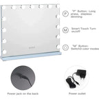 COOLJEEN Large Hollywood Vanity Mirror with Lights Wall Mount Tabletop Metal White