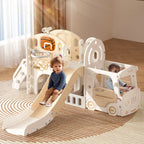 XJD 10 in 1 Toddler Slide, Kids Slide for Toddlers Age 1-3, Toddler Play Climber Slide Playset with Basketball Hoop and Ball, Toddlers Outdoor Indoor Playground(Beige+Coffee)