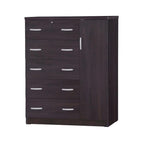 Better Home Products JCF Sofie 5 Drawer Wooden Tall Chest Wardrobe in Mahogany