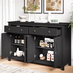 Homfa 55.1'' W Farmhouse Storage Cabinet, 4-Doors 2-Drawers Wood Sideboard with Adjustable Shelves for Kitchen Dining Room, White