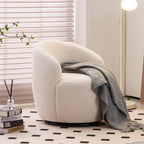 Swivel Chair, Round Accent Sofa Chair, Teddy Fabric Swivel Accent Armchair, Modern Leisure Arm Chair for Living Room, Hotel, Bedroom, Office, Ivory