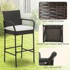 Gymax Set of 2 Wicker Bar Stools Set Outdoor High Back Bar Counter Chairs w/ Cushions