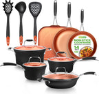 54-Piece Kitchen Cookware Set �C Complete Non-Stick Ceramic Pots and Pans Set with Utensils, Bakeware, and Knife Set, Gas, Electric & Induction Compatible, Blush Pink Kitchen Essentials