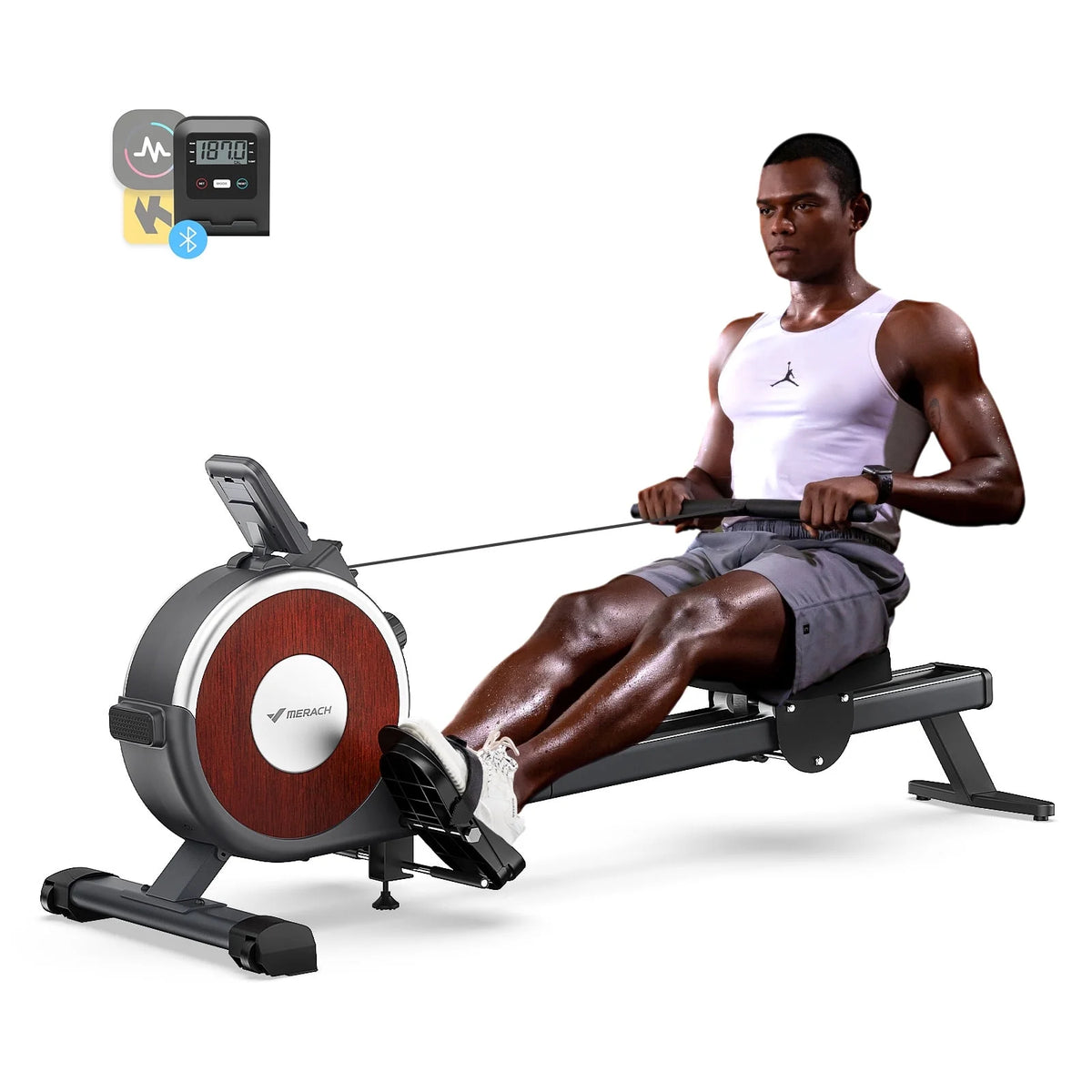 MERACH Magnetic Rowing Machine 350lbs Weight Capacity, 16 Levels of Quiet Resistance, Bluetooth Rowing Machine for Home Workout
