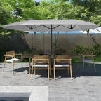 Mondawe 15ft Patio Umbrella, Large Double-Sided Solar LED Outdoor Umbrella with Fiberglass Ribs and Base for Deck Pool, Navy Blue