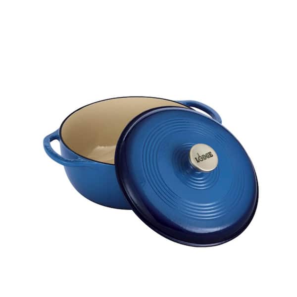 Enamelware 6 qt. Round Cast Iron Dutch Oven in Blue with Lid