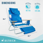 Ostrich Deluxe 3N1 Lightweight Outdoor Beach Lounge Chair w/Footrest, Pink
