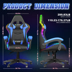 Bigzzia Gaming Chair with LED Lights Ergonomic Office Chair for Adults and Kids - Adjustable Height, 360�� Swivel, Headrest Support, Mesh PU Leather, Black & Green