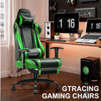 GTRACING Gaming Chair, Ergonomic Office Desk Chair with Lumbar Support, PU Leather, Footrest & Adjustable Headrest, Red