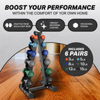 HolaHatha Neoprene Dumbbell Weight Set with Rack (Black), 112.5 lb