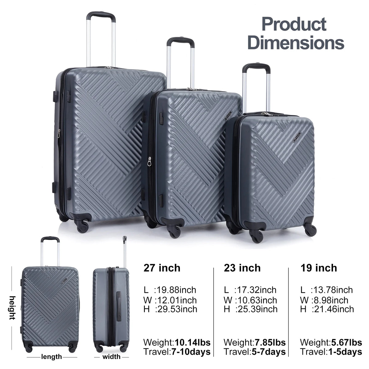 10 Piece Luggage Set Lightweight Suitcase Set with 7PCS Organizer Bags Suitcase with TSA Lock Spinner Wheels(Black)