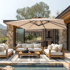Alpha Joy 12x9ft Outdoor Patio Umbrella Large Rectangle Offset Cantilever Double Umbrella with 360°Rotation, Beige