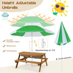 Costway 3-in-1 Kids Picnic Table Wooden Outdoor Sand & Water Table with Umbrella Play Boxes Green