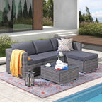 Patiorama 5-Piece Patio Furniture Set, Outdoor Sectional Conversation Set, All-Weather Grey PE Wicker with Light Grey Cushions, Backyard Porch Garden