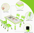 LAZY BUDDY Kids Table and 4 Chairs Set, Height Adjustable Toddler Desk with Graffiti Desktop, Kids Activity Table Set for Daycare, Home
