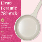 Paris Hilton 10-Piece Ceramic Nonstick Cast Aluminum Cookware Set, Clean Ceramic? Coating, Faceted Pink Design