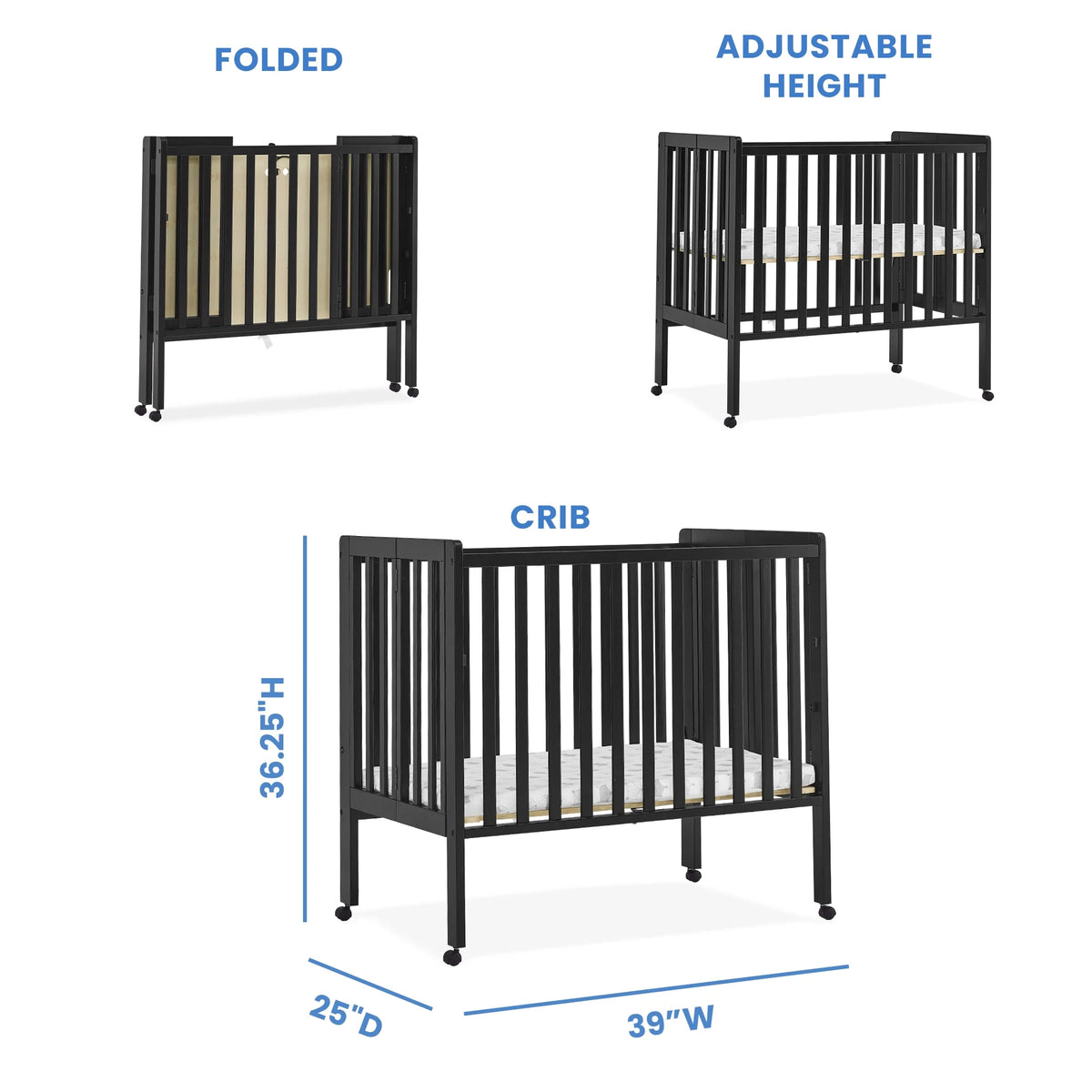 Delta Children Lee Portable Folding Mini Crib with 1.5-Inch Mattress - Greenguard Gold Certified, Bianca White