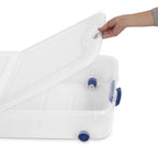 Sterilite 66 Quart Wheeled Latch Box, Clear Underbed Storage Bin with Lid, Blue, 4 Count