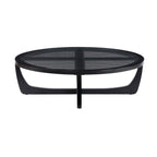 Beautiful by Drew Barrymore Round Rattan and Glass Top Coffee Table, Black