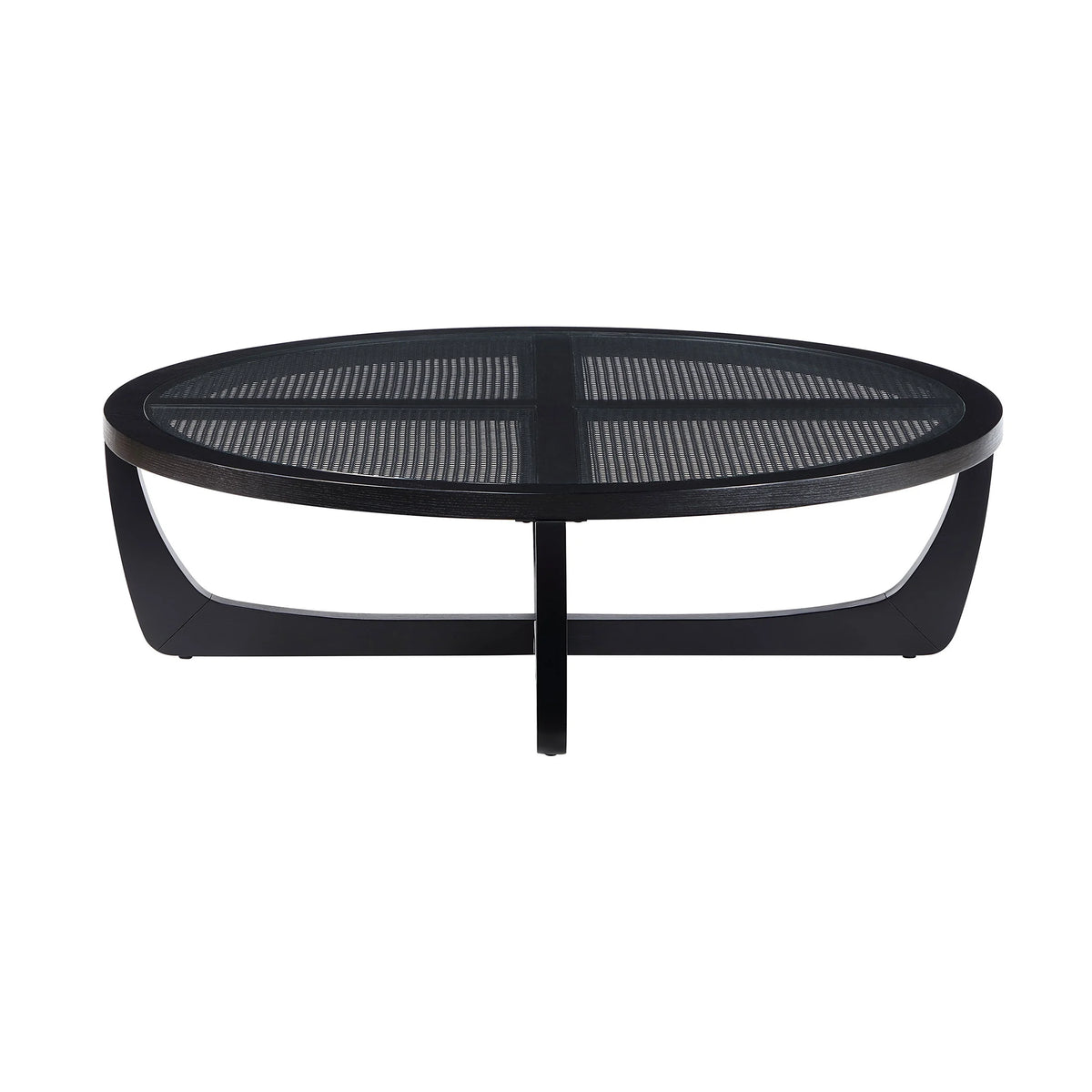 Beautiful by Drew Barrymore Round Rattan and Glass Top Coffee Table, Black
