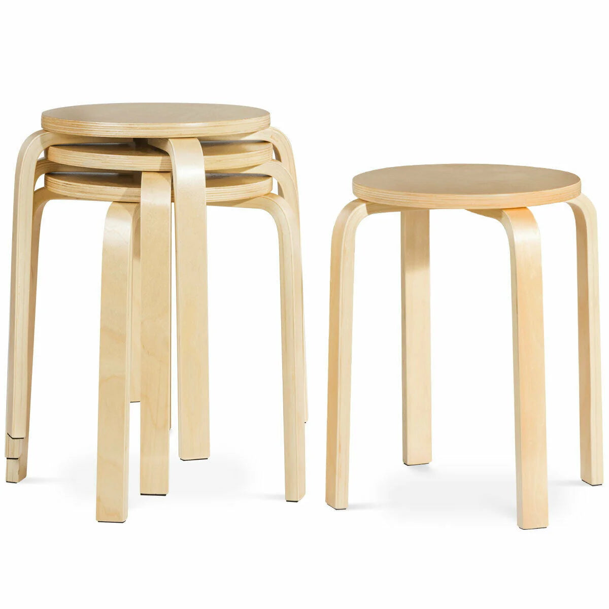 Set of 4 18" Stacking Stool Round Dining Chair Backless Wood Home Decor
