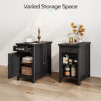 LINSY HOME End Tables for Living Room with Charging Station, Nightstand for Bedroom with Drawer and Detachable Holder,Washed Grey & Brown