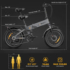 Jasion X-Hunter Electric Bike for Adults, 750W Motor Electric Bicycle with 48V 13AH Removable Battery, 20" x4.0 Fat Tire Folding Ebike, Full Suspension, 7-Speed Bicycles