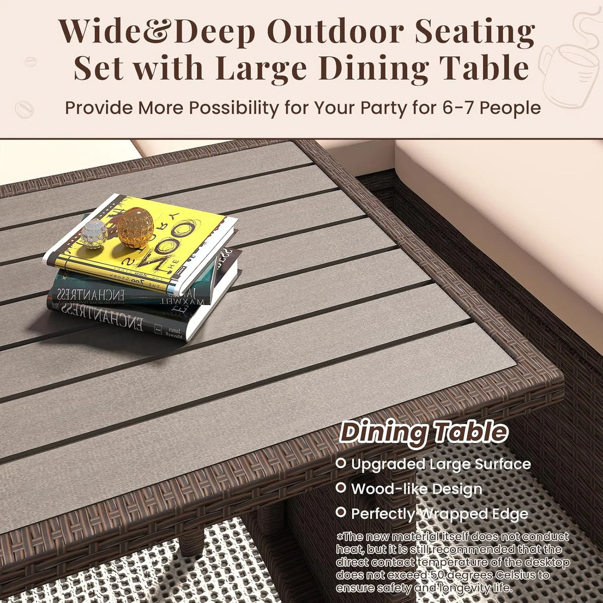 AECOJOY 7 Piece Patio Furniture Set PE Rattan Outdoor Dining Set Sectional Sofa Couch with Table Patio Conversation Set in Gray