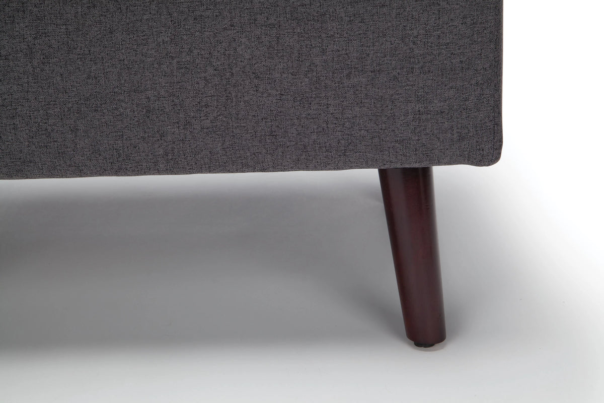 OFM Mid Century Modern Tufted Fabric Storage Ottoman, Walnut Legs, in Beige