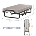 Gymax Folding Bed w/ Memory Foam Mattress Rollaway Metal Guest Bed Sleeper Made in Italy
