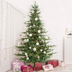 OasisCraft 6.5ft Pre-lit Snow Flocked Artificial Christmas Tree PVC Branches, 400 Clear Lights, Metal Stand | Realistic Full Shape for Home, Office, Holiday Decoration