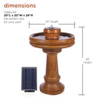 Alpine Corporation  29" Outdoor Birdbath Fountain with LED Lights  Classic Pedestal Solar-Powered Garden Water Feature, Brown