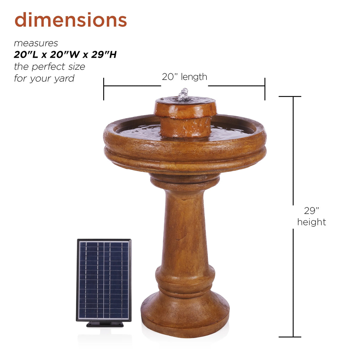 Alpine Corporation  29" Outdoor Birdbath Fountain with LED Lights  Classic Pedestal Solar-Powered Garden Water Feature, Brown
