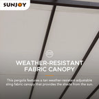 Sunjoy Diego 10x10 ft. Outdoor Patio Brown Steel Classic Frame Pergola with Retractable White Canopy Shade for Backyard, Garden Activities