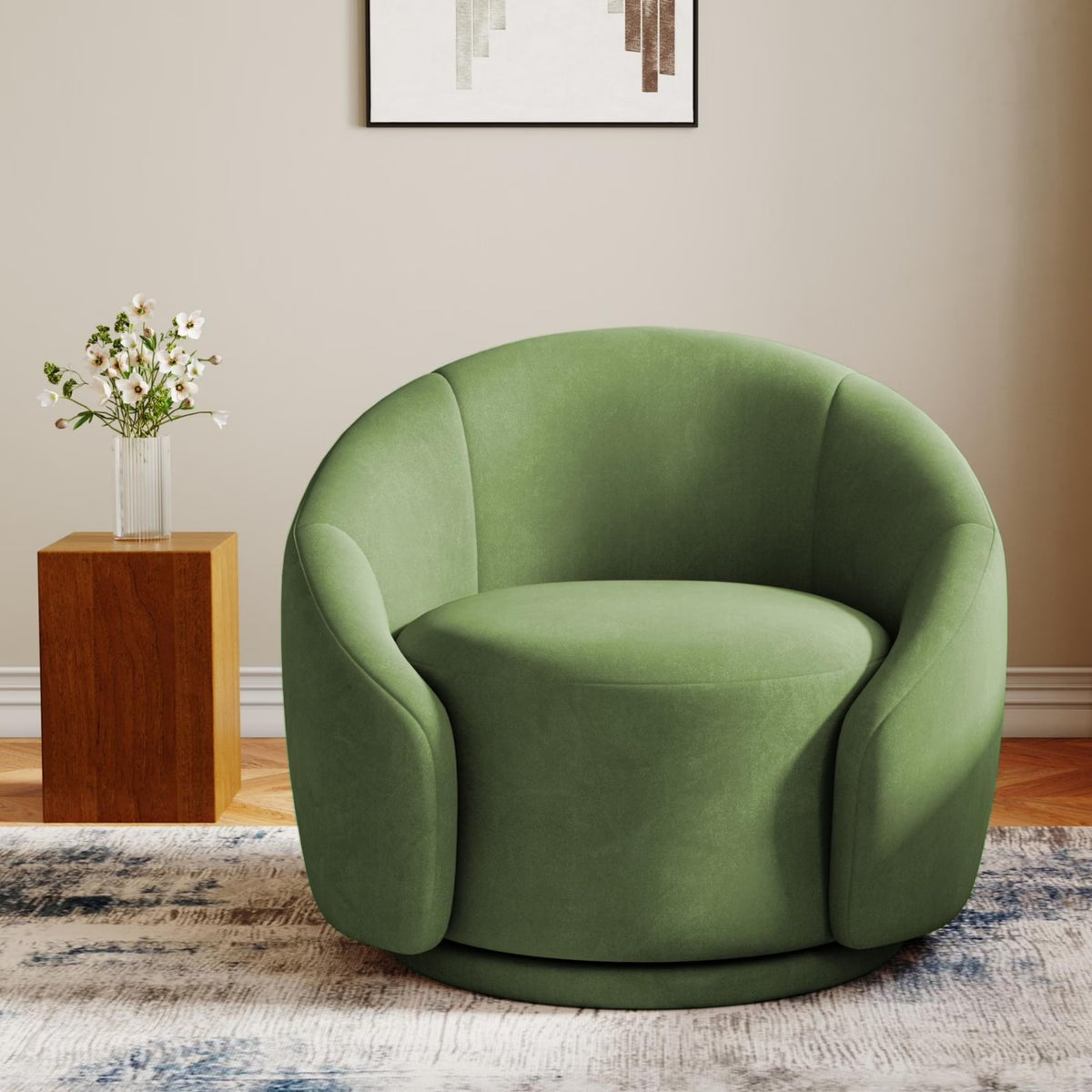 360�� Swivel Accent Chair for Living Room, Boucle Barrel Armchair Single Sofa Chair Reading Chair, Sage Green