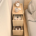 End Tables Set of 2, Small Side Table, Slim Side Table, Wood 2 Drawer Narrow Nightstand