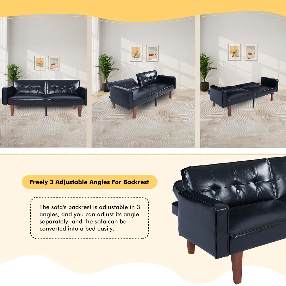 Sofa Bed, Convertible Memory Foam Futon Couch, Adjustable Sleeper Sofa Bed for Living Room, Gray