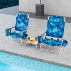 Costway 2-Pack Folding Backpack Beach Chair Table Set 5-Position Outdoor Reclining Chair Pink