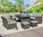 AECOJOY 7 Piece Patio Furniture Set PE Rattan Outdoor Dining Set Sectional Sofa Couch with Table Patio Conversation Set in Gray