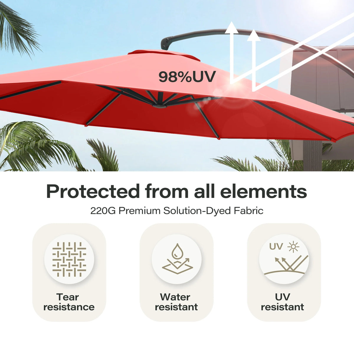 LAUSAINT HOME 11FT Patio Umbrella with Base, Outdoor Deluxe Curvy Cantilever Umbrella for Patio Pool Deck, Champagne