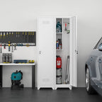 Marcree 65" H Slim Broom Storage Cabinet, Metal Broom Closet with Shelves and Hanging Rod, Utility Cabinet for Brooms and Mops, Tall Cleaning Storage Cabinet for Kitchen, Pantry, Office, Shop, Garage