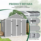 Enyopro 6 x 4.4FT Outdoor Storage Shed, All-Weather Plastic Resin Utility Tool Large Shed with Dual Lockable Doors for Patio Backyard Lawn, Gray