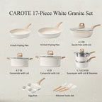 Carote Nonstick Cookware Sets, 24 Pcs Granite Non Stick Pots and Pans Set, Induction Cookware, White